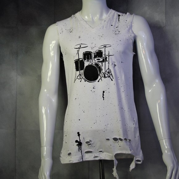 Drums Handmade Distressed Destroyed Ripped Shirt - Picture 1 of 5